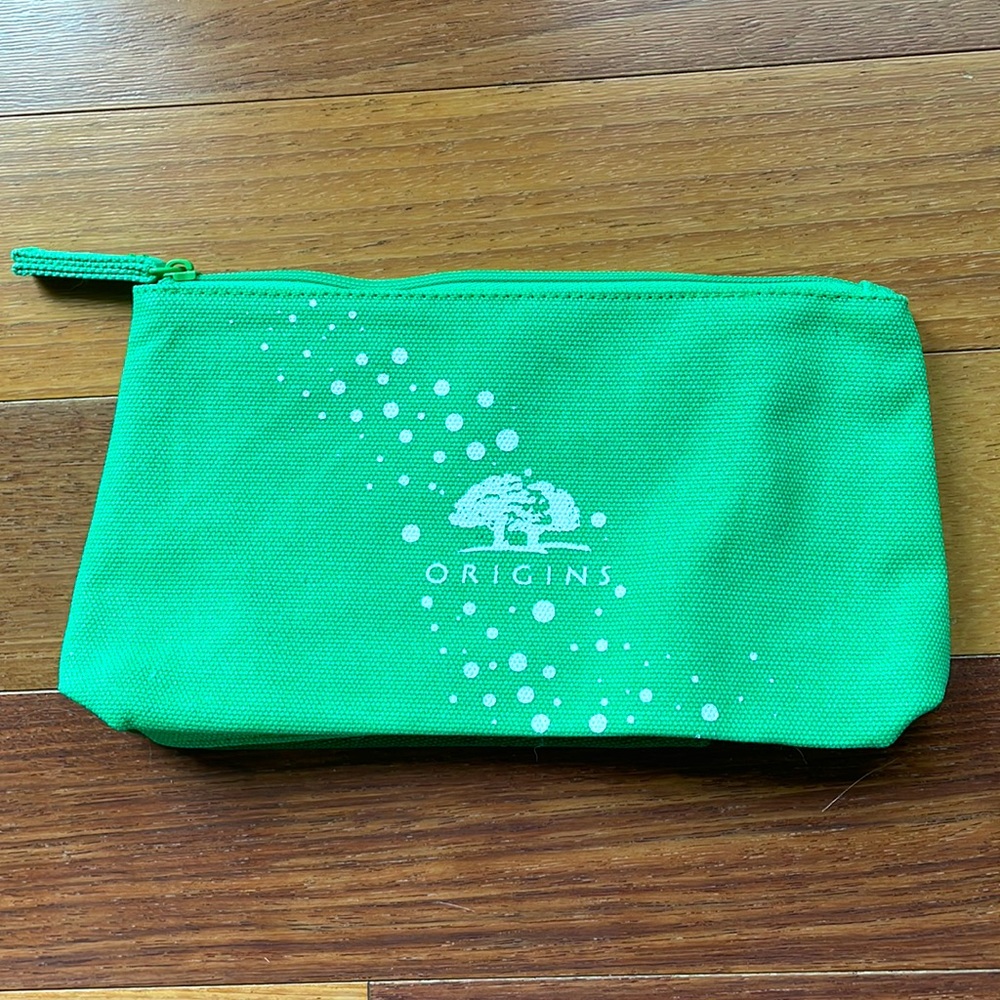 Origins Green Canvas Cosmetics Bag Pouch, zippered top